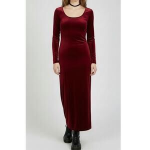 Vintage Gap Y2K Velvet Maxi Dress M 90s Grunge Romantic Whimsigoth Red Maroon